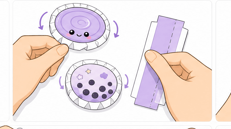 Kawaii Taro Boba Bubble Tea (Silindir Formu) Paper Squishy Yapımı - 5. Adım: Üçgen Katlama Dişlerini İçe Kıvır 📐 Kağıt Sukuşi Yapım Aşaması