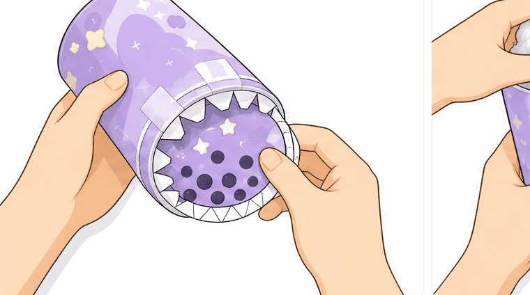Kawaii Taro Boba Bubble Tea (Silindir Formu) Paper Squishy Yapımı - 7. Adım: Taban Dairesini Yerleştir ve Mühürle 🔒 Kağıt Sukuşi Yapım Aşaması