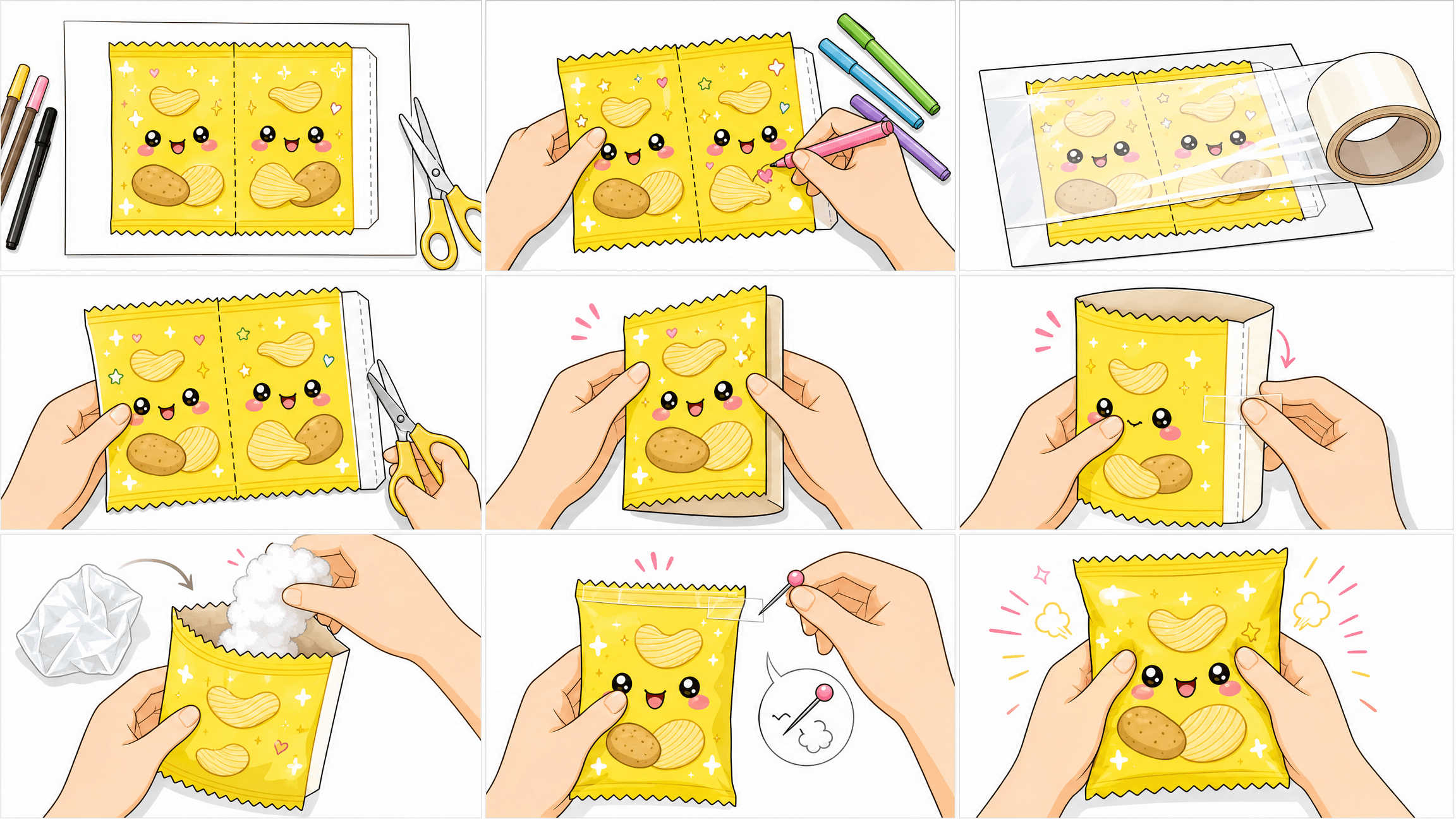 YAY'S Çıtır Cips Paketi Paper Squishy Yapımı 9 Adımlı LEGO IKEA Tarzı Montaj Şeması (16:9 Kılavuz)