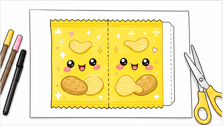 YAY'S Çıtır Cips Paketi Paper Squishy Yapımı - 1. Adım: Şablonunu Hazırla veya Çiz 📄 Kağıt Sukuşi Yapım Aşaması