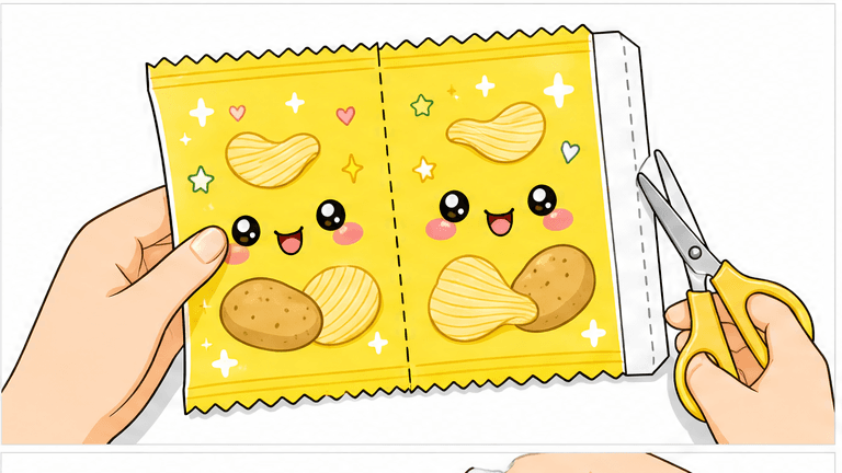YAY'S Çıtır Cips Paketi Paper Squishy Yapımı - 4. Adım: Makas Dansı: Dış Hatları Kes ✂️ Kağıt Sukuşi Yapım Aşaması