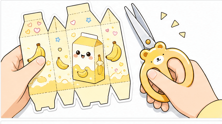 Pastel Muzlu Süt Kutusu (Gable Box) Paper Squishy Yapımı - 4. Adım: Dış Hatlardan Dikkatlice Kes ✂️ Kağıt Sukuşi Yapım Aşaması