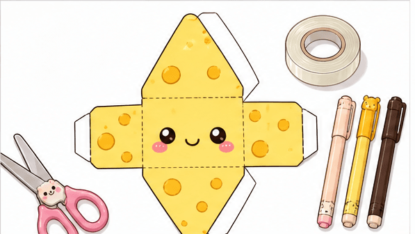 Kawaii İsviçre Peynir Dilimi (Üçgen Prizma) Paper Squishy Yapımı - 1. Adım: Peynir Şablonunu Hazırla 📄 Kağıt Sukuşi Yapım Aşaması