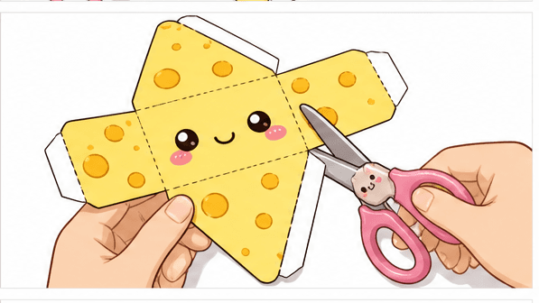 Kawaii İsviçre Peynir Dilimi (Üçgen Prizma) Paper Squishy Yapımı - 4. Adım: Dış Hatlardan ve Kulakçıklardan Kes ✂️ Kağıt Sukuşi Yapım Aşaması