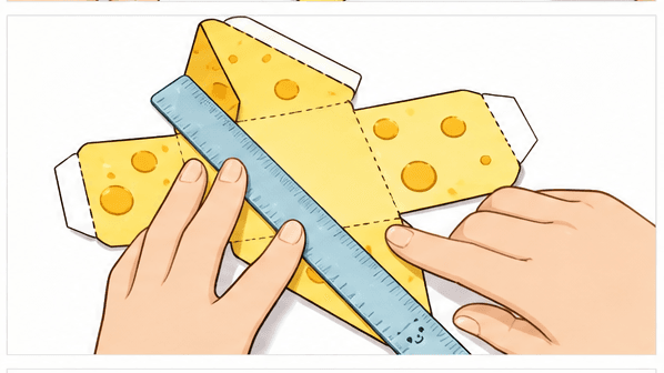 Kawaii İsviçre Peynir Dilimi (Üçgen Prizma) Paper Squishy Yapımı - 5. Adım: Cetvelle Katlama Çizgilerini Kır 📐 Kağıt Sukuşi Yapım Aşaması