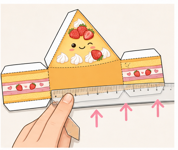 Kawaii Çilekli Pasta Dilimi Paper Squishy Yapımı - 3. Adım: Kulakçıkları ve Kenarları Cetvelle Katla 📐 Kağıt Sukuşi Yapım Aşaması