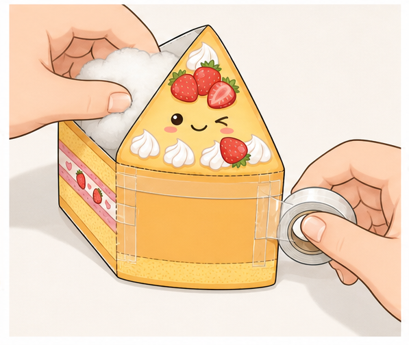 Kawaii Çilekli Pasta Dilimi Paper Squishy Yapımı - 5. Adım: Boncuk Elyaf Doldur & Üst Kapağı Kapat 🍓 Kağıt Sukuşi Yapım Aşaması