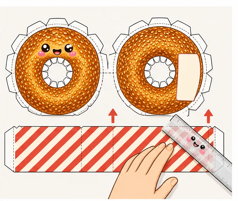 Çıtır Susamlı Sokak Simiti Paper Squishy Yapımı - 3. Adım: Kese Çizgilerini ve Simit Kulakçıklarını Katla 📐 Kağıt Sukuşi Yapım Aşaması