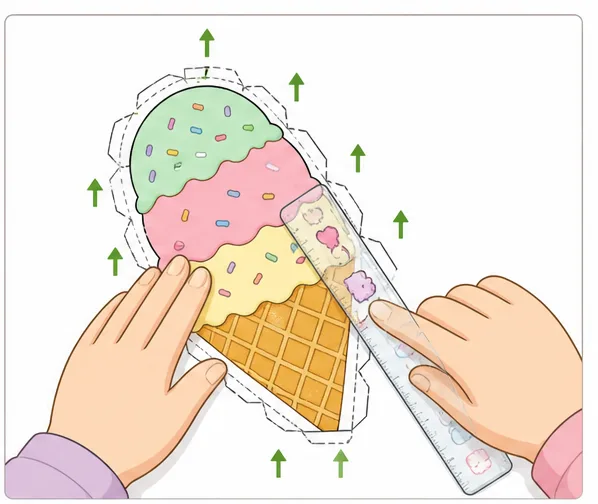 Gökkuşağı Dondurma Külahı Paper Squishy Yapımı - 3. Adım: Kulakçıkları ve Külah Ucu Menteşesini Cetvelle Katla 📐 Kağıt Sukuşi Yapım Aşaması
