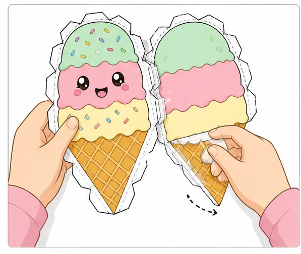 Gökkuşağı Dondurma Külahı Paper Squishy Yapımı - 4. Adım: Ön ve Arka Yüzeyi Kapatıp Yanları Bantla 🍦 Kağıt Sukuşi Yapım Aşaması