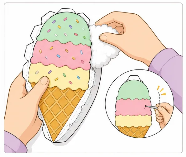 Gökkuşağı Dondurma Külahı Paper Squishy Yapımı - 5. Adım: Dondurma Toplarına Elyaf Doldur & Tepeden Mühürle ☁️ Kağıt Sukuşi Yapım Aşaması