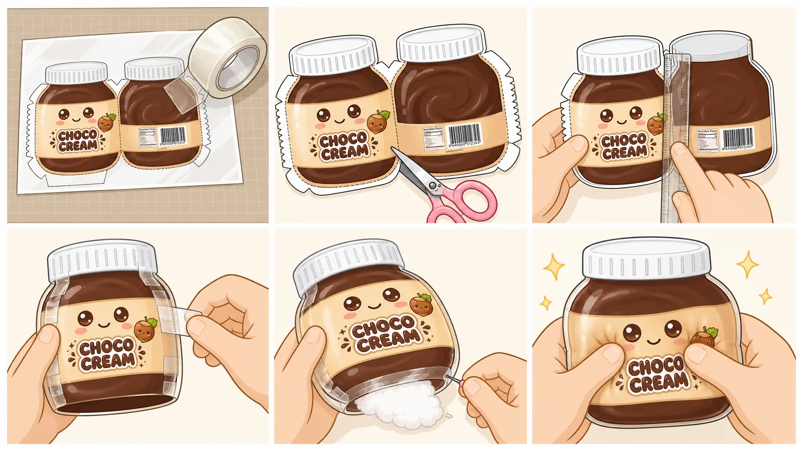 Kawaii Çikolata & Fındık Kreması Kavanozu Paper Squishy Yapımı - 6 Adımlı Görsel Katlama ve Montaj Kılavuzu