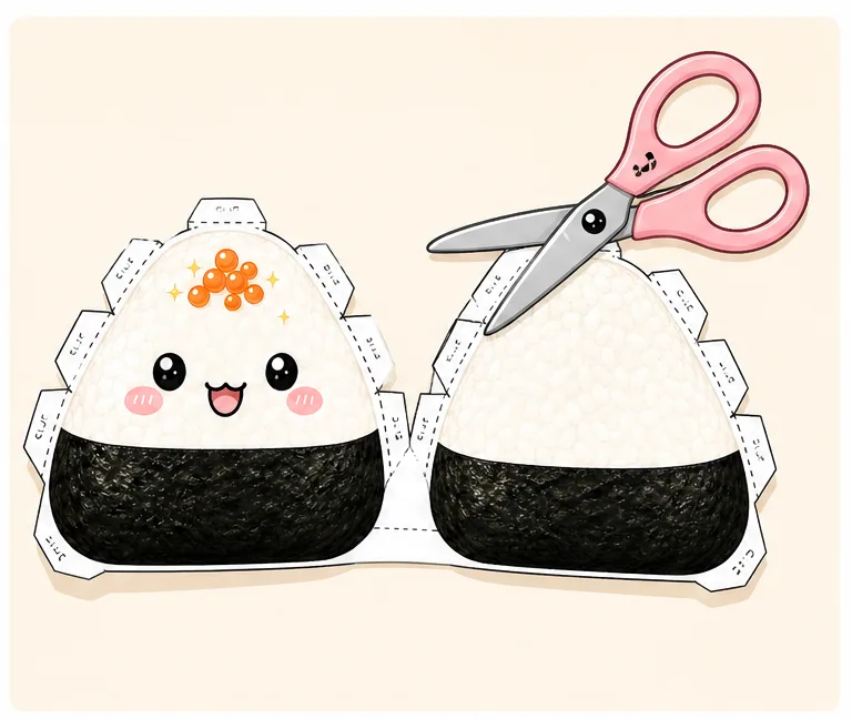 Sevimli Japon Onigiri Pirinç Topu Paper Squishy Yapımı - 2. Adım: Onigiri Siluetini ve Kulakçıkları Hassasça Kes ✂️ Kağıt Sukuşi Yapım Aşaması