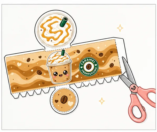 Karamel Kremalı Frappuccino Paper Squishy Yapımı - 2. Adım: Parçaları ve Yapıştırma Kulakçıklarını Kes ✂️ Kağıt Sukuşi Yapım Aşaması