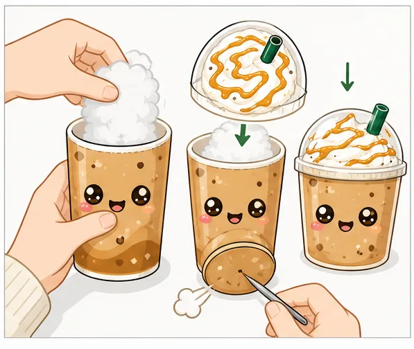 Karamel Kremalı Frappuccino Paper Squishy Yapımı - 5. Adım: Elyaf Doldur, Pipeti Tak & Kubbe Kapağı Mühürle ☁️ Kağıt Sukuşi Yapım Aşaması
