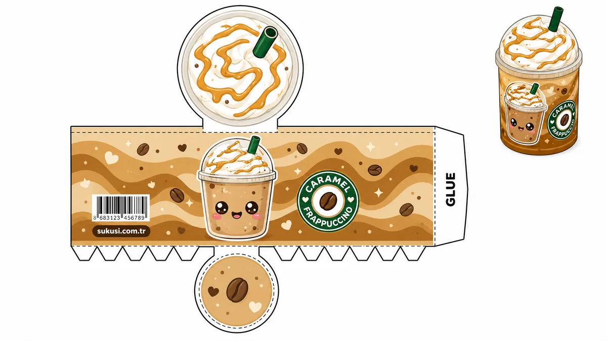 Karamel Kremalı Frappuccino Paper Squishy Yapımı - Renkli A4 Baskı Şablonu Önizleme
