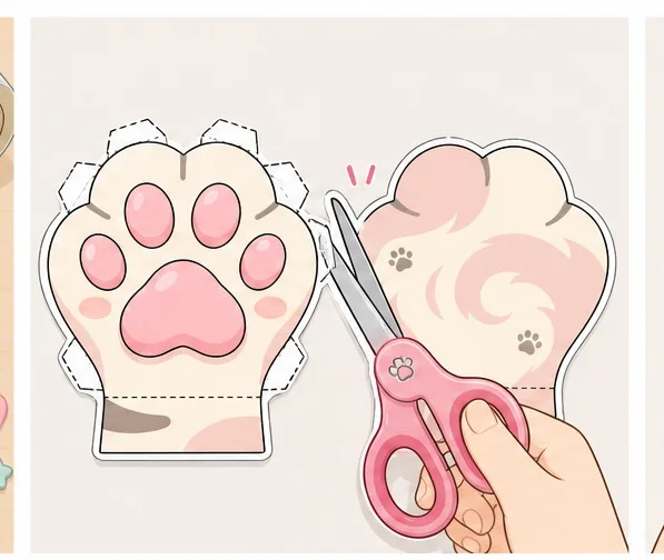 Minnoş Kedi Patisi Paper Squishy Yapımı - 2. Adım: Dış Çizgilerden ve Kulakçıklardan Kes ✂️ Kağıt Sukuşi Yapım Aşaması
