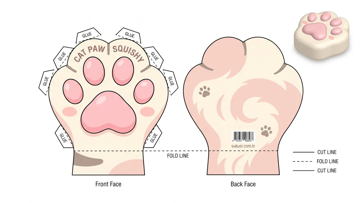 Minnoş Kedi Patisi Paper Squishy Yapımı - Renkli A4 Baskı Şablonu Önizleme