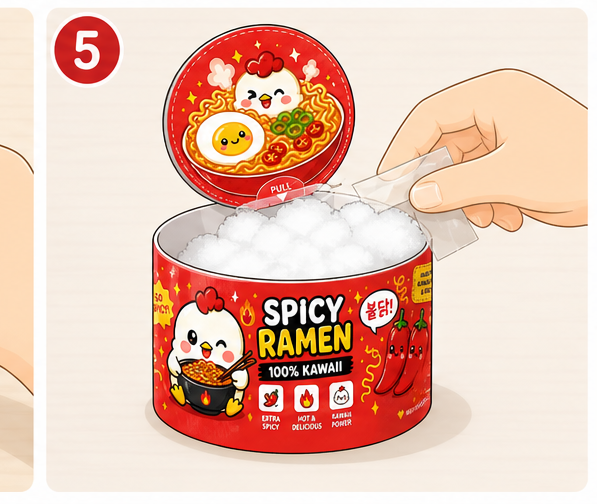Kawaii Acı Kore Ramen Kasesi Paper Squishy Yapımı - 5. Adım: Boncuk Elyaf Doldur & Kapağı Mühürle ☁️ Kağıt Sukuşi Yapım Aşaması