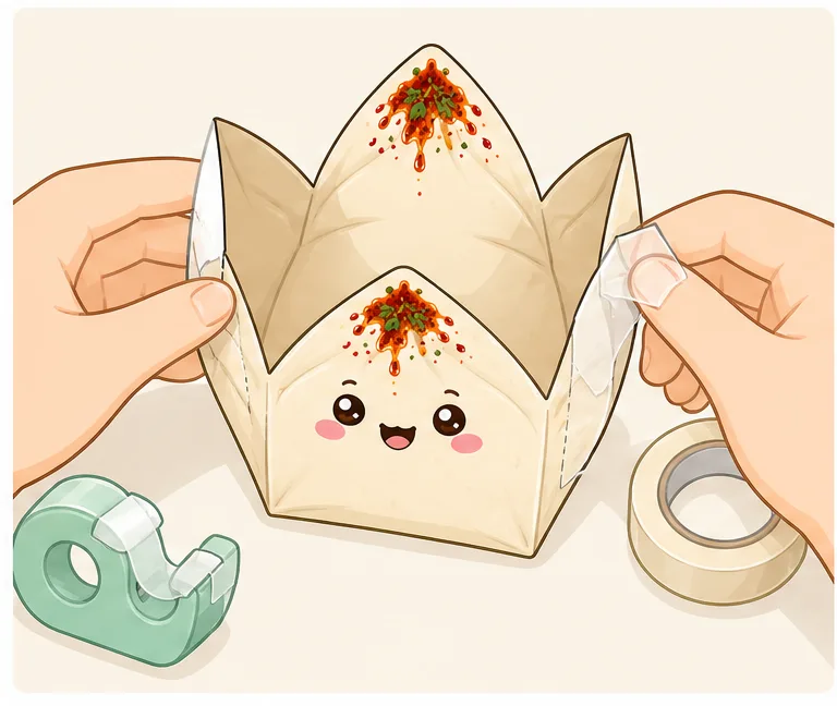 Sevimli Mantı Sukuşi Paper Squishy Yapımı - 4. Adım: Yan Kulakçıkları Bantlayıp 3D Bohça Haznesi Yap 🥟 Kağıt Sukuşi Yapım Aşaması