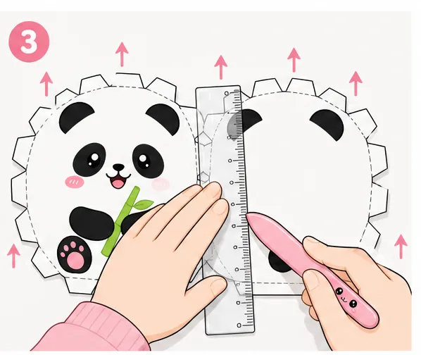 Sevimli Mochi Panda Paper Squishy Yapımı - 3. Adım: Kulakçıkları ve Taban Menteşesini Cetvelle Katla 📐 Kağıt Sukuşi Yapım Aşaması