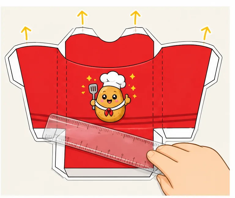 Çıtır Kawaii Patates Kızartması Kutusu Paper Squishy Yapımı - 3. Adım: Kutu Kulakçıklarını ve Çizgileri Cetvelle Kır 📐 Kağıt Sukuşi Yapım Aşaması