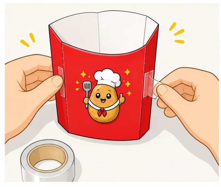 Çıtır Kawaii Patates Kızartması Kutusu Paper Squishy Yapımı - 4. Adım: Kırmızı Kutuyu Kutuya Dönüştür & Tabanı Bantla 🍟 Kağıt Sukuşi Yapım Aşaması