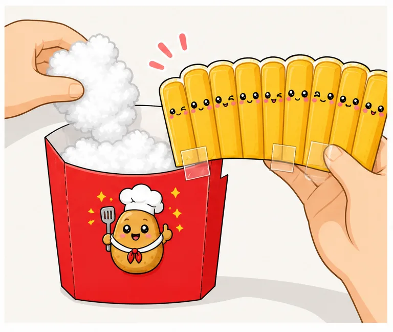 Çıtır Kawaii Patates Kızartması Kutusu Paper Squishy Yapımı - 5. Adım: Elyaf & Çıtırtı Poşeti Doldur, Patatesleri Monte Et ☁️ Kağıt Sukuşi Yapım Aşaması