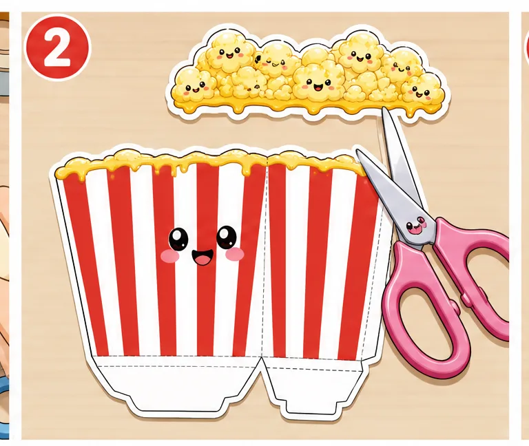 Çıtır Sinema Patlamış Mısır Kovası Paper Squishy Yapımı - 2. Adım: Kova Gövdesini ve Mısır Tepeciğini Kes ✂️ Kağıt Sukuşi Yapım Aşaması