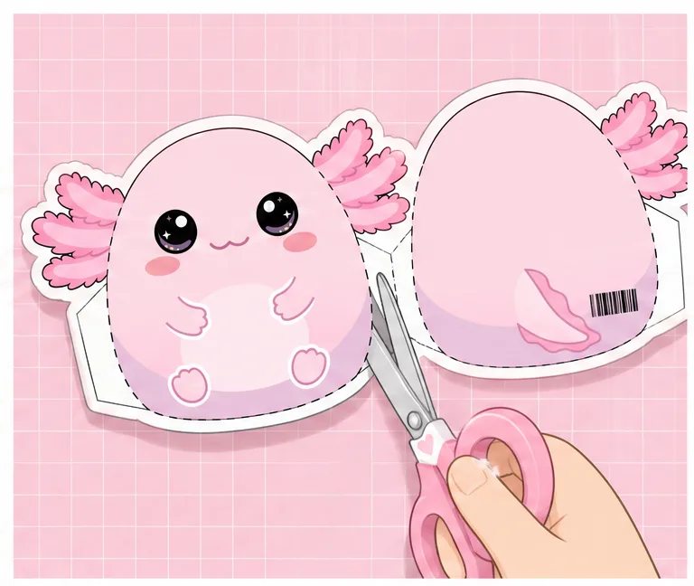 Pofuduk Pembe Axolotl Paper Squishy Yapımı - 2. Adım: 6 Solungaçlı Axolotl Siluetini Özenle Kes ✂️ Kağıt Sukuşi Yapım Aşaması