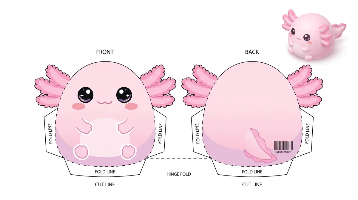 Pofuduk Pembe Axolotl Paper Squishy Yapımı - Renkli A4 Baskı Şablonu Önizleme