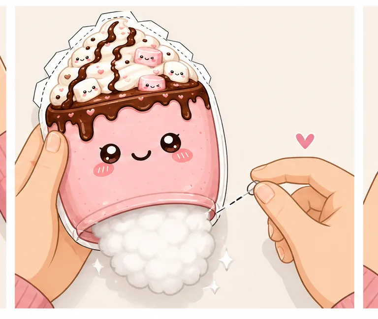 Marshmallowlu Sevimli Sıcak Çikolata Kupası Paper Squishy Yapımı - 5. Adım: Boncuk Elyaf Doldur & Kupayı Pofur Pofur Yap ☁️ Kağıt Sukuşi Yapım Aşaması