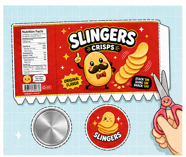 Slingers Orijinal Cips Kutusu Paper Squishy Yapımı - 2. Adım: Lamine Parçaları Dış Çizgilerden Kes ✂️ Kağıt Sukuşi Yapım Aşaması