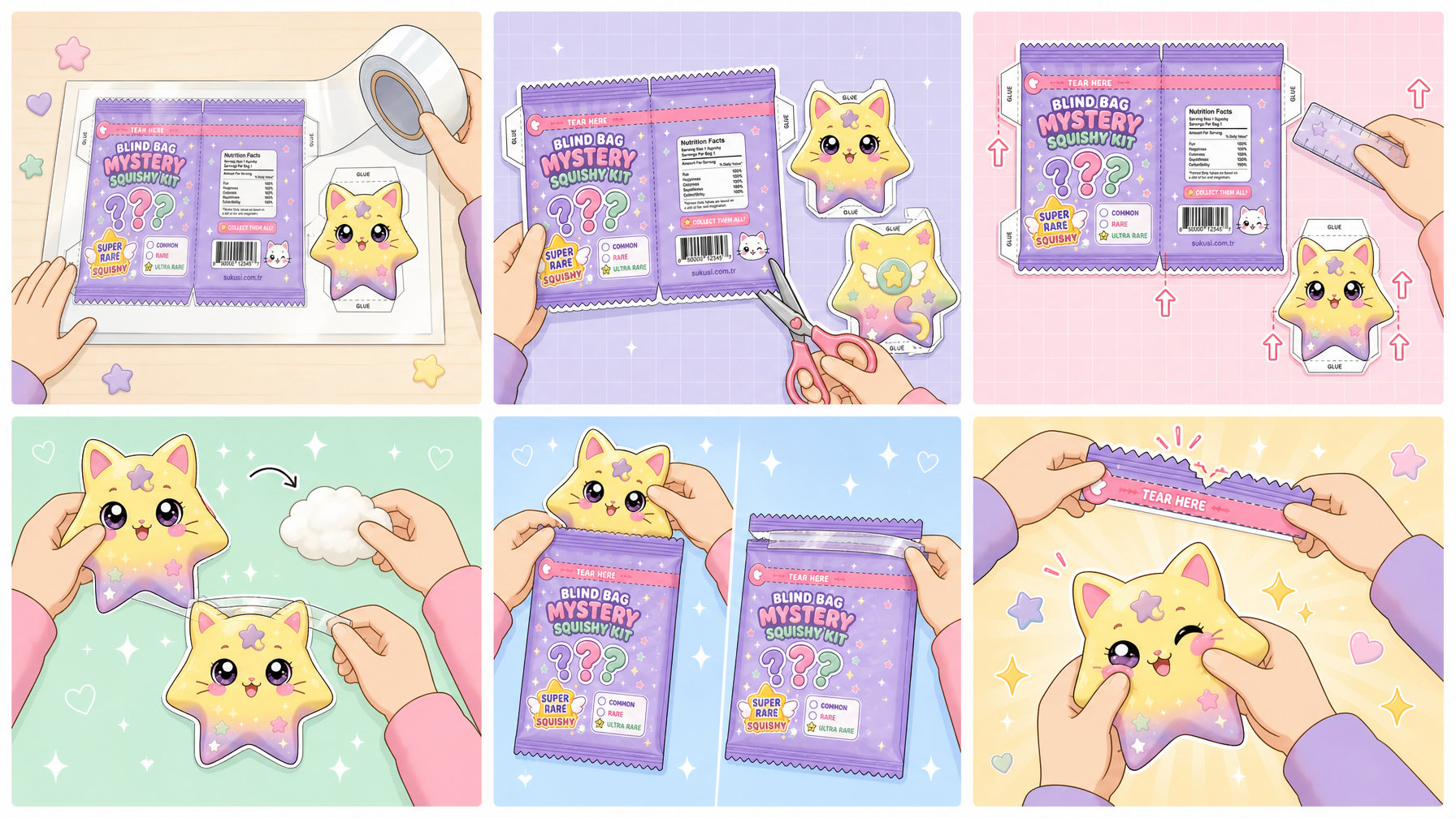 Kawaii Sürpriz Blind Bag (Gizemli Kör Paket) Paper Squishy Yapımı 6 Adımlı LEGO IKEA Tarzı Montaj Şeması (16:9 Kılavuz)