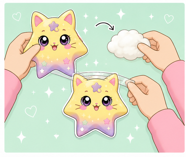 Kawaii Sürpriz Blind Bag (Gizemli Kör Paket) Paper Squishy Yapımı - 4. Adım: İç Yıldız Kediciği Elyaf Doldur & Mühürle 🐱 Kağıt Sukuşi Yapım Aşaması