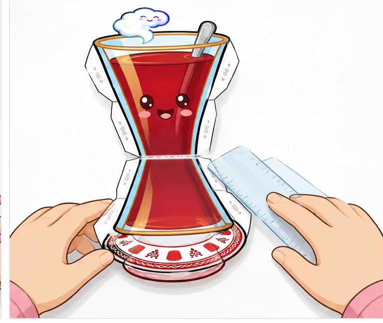 Sevimli İnce Belli Türk Çayı Paper Squishy Yapımı - 3. Adım: Tabak Ekseni Katlama Çizgisinden İkiye Katla 📐 Kağıt Sukuşi Yapım Aşaması