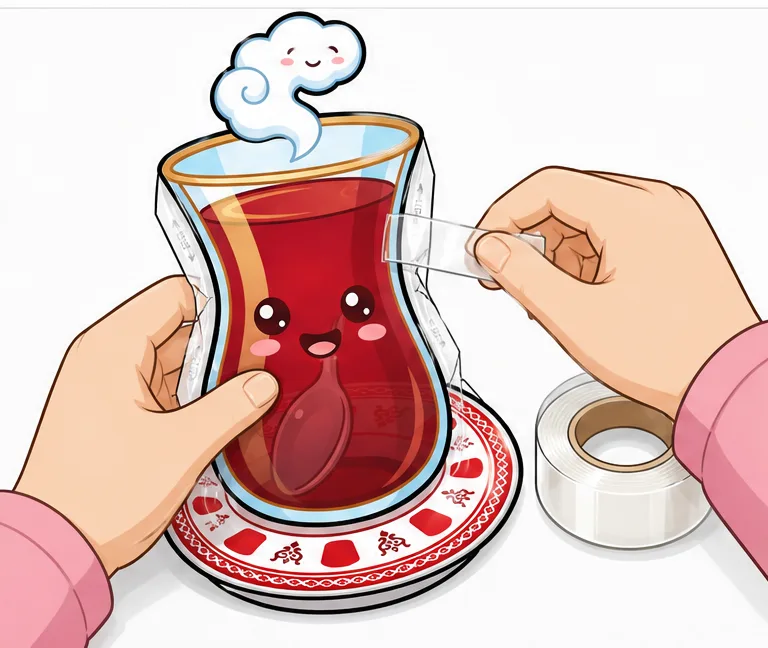 Sevimli İnce Belli Türk Çayı Paper Squishy Yapımı - 4. Adım: İnce Belli Cam Kenarlarını ve Üst Ağzı Bantla 🫖 Kağıt Sukuşi Yapım Aşaması