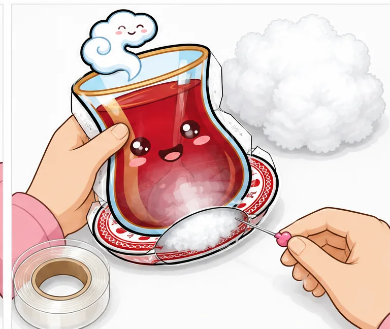 Sevimli İnce Belli Türk Çayı Paper Squishy Yapımı - 5. Adım: Boncuk Elyaf Doldur & Çay Tabağı Tabanını Kapat ☁️ Kağıt Sukuşi Yapım Aşaması